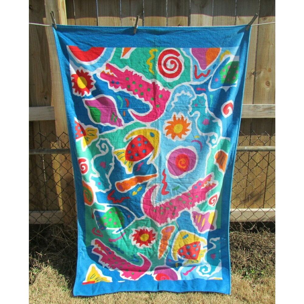 TERRI TORI Beach Towel Gators Fish Sea Animals Thick Soft Cotton Brazil 39 x 64